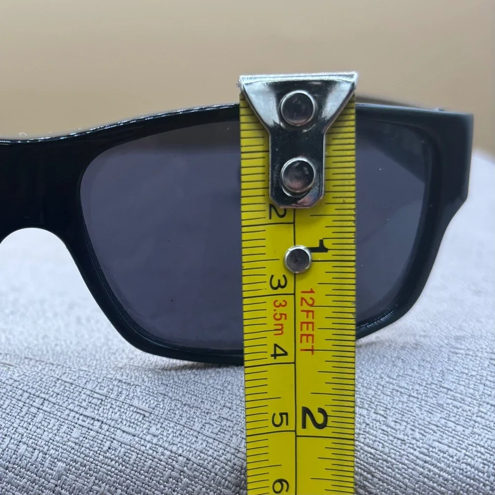 Claiborne Sunglasses Womens Black Rectangular Wrap Frame Silver Logo Detail